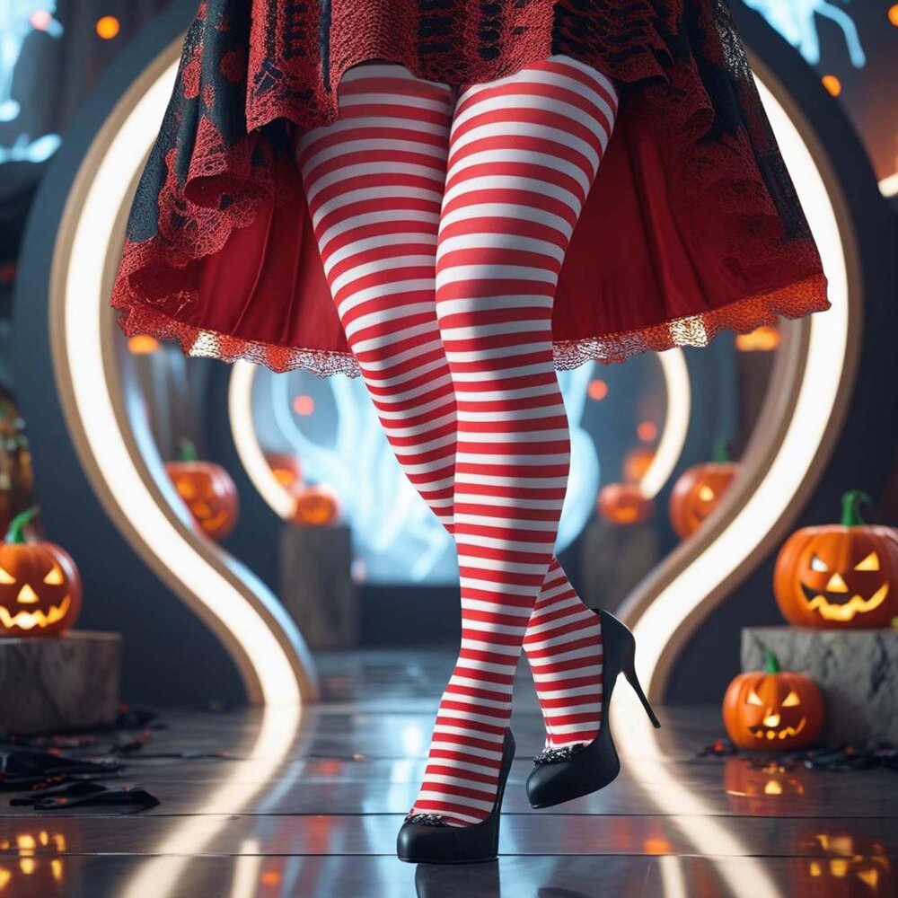 Striped Tights Plus 1x/2x (16-20) 3x/4x (22-26) Womens Opaque Red-White Hosiery